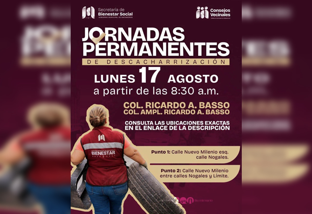 Jornadas Permanentes de Descacharrización llegan a Ricardo A. Basso y Ampliación Ricardo A. Basso